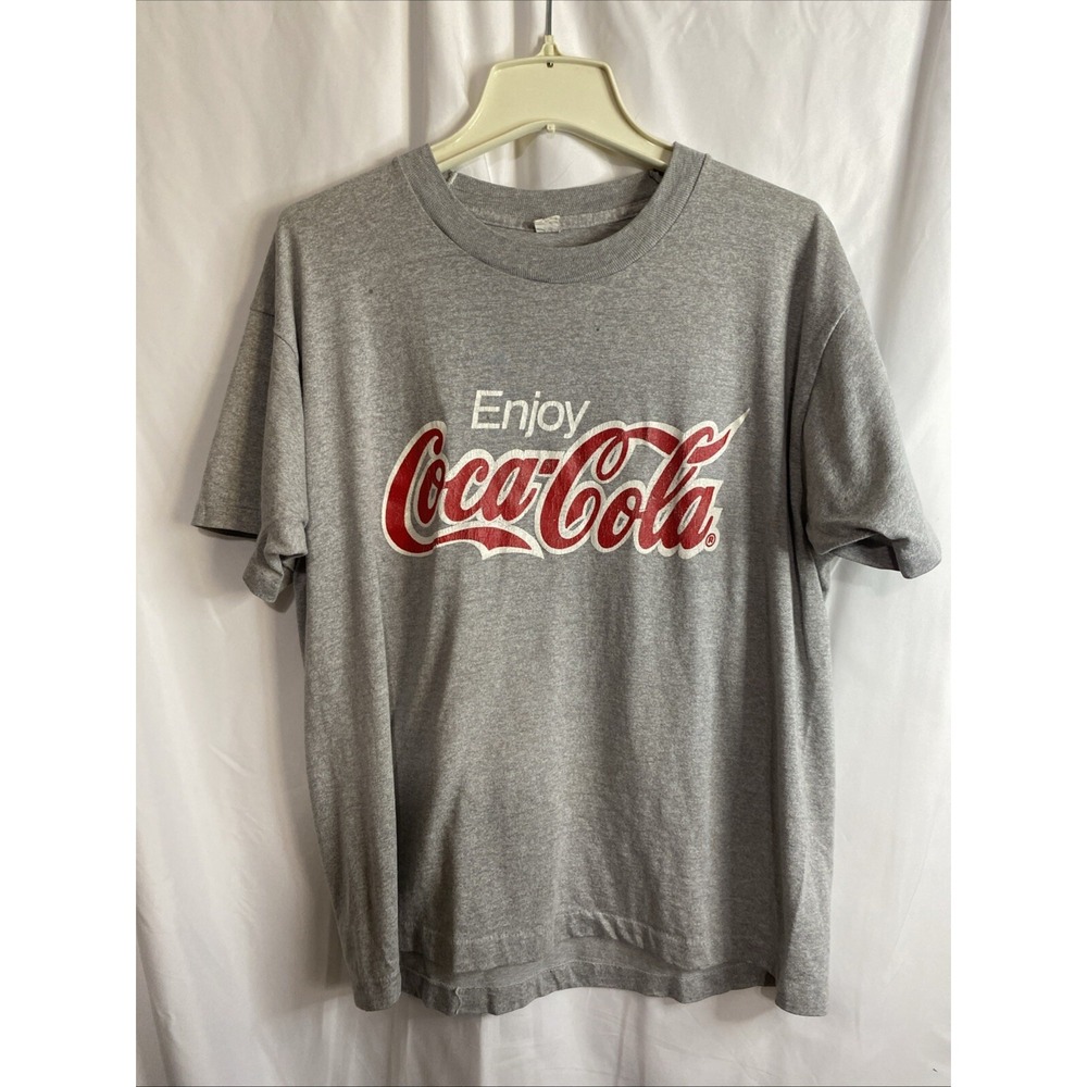 Coca-Cola Graphic T-Shirt Mens XL Gray Good Vintage Enjoy‎ Coke Logo Tee